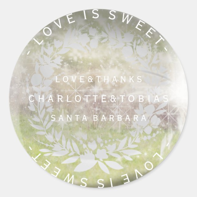 Personligt bröllp Grönt  Glass Runt Klistermärke (Framsida)