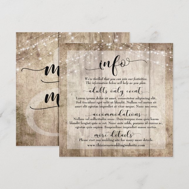 Personligt bröllp-informationskort inbjudningar (Fram/baksida)