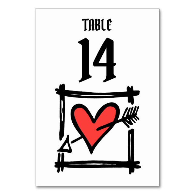 Personligt bröllp Kärlek Heart Black & Red Bordsnu Bordsnummer (Framsidan)