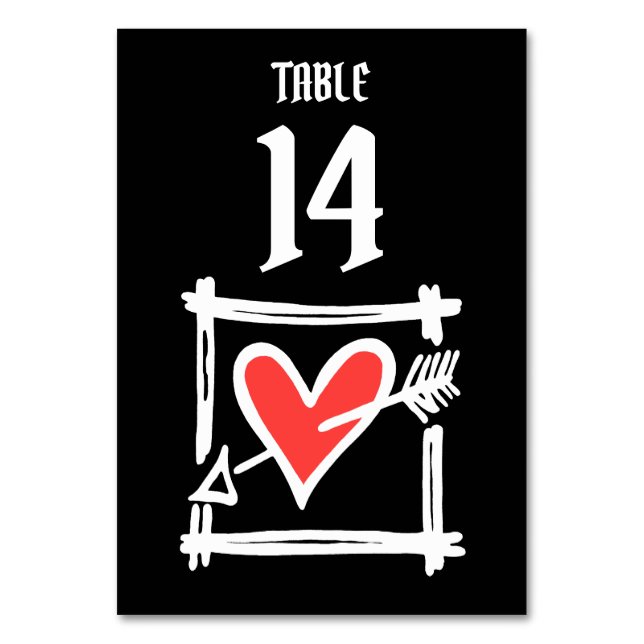 Personligt bröllp Kärlek Heart Black & Red Bordsnu Bordsnummer (Framsidan)