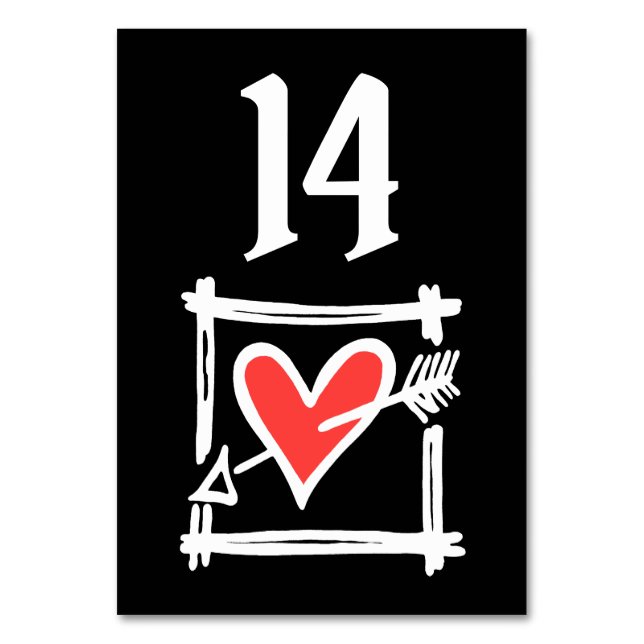 Personligt bröllp Kärlek Heart Black & Red Bordsnu Bordsnummer (Framsidan)