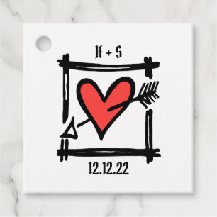 Personligt bröllp Kärlek Heart Black & Red Favor T Gåvor Etiketter