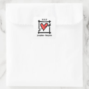 Personligt bröllp Kärlek Heart Black & Red Fyrkantigt Klistermärke