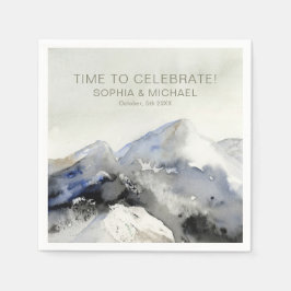 Personligt bröllp-mallens vattenfärgsberg pappersservett