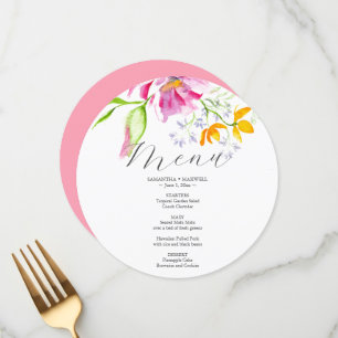 Personligt bröllp Menus Watercolor Rosa Blommigts Meny