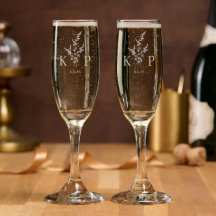 Personligt bröllp monogram blommor Namn Etched