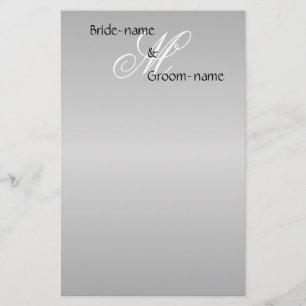 Personligt bröllp Monogram Grått Black and White Brevpapper