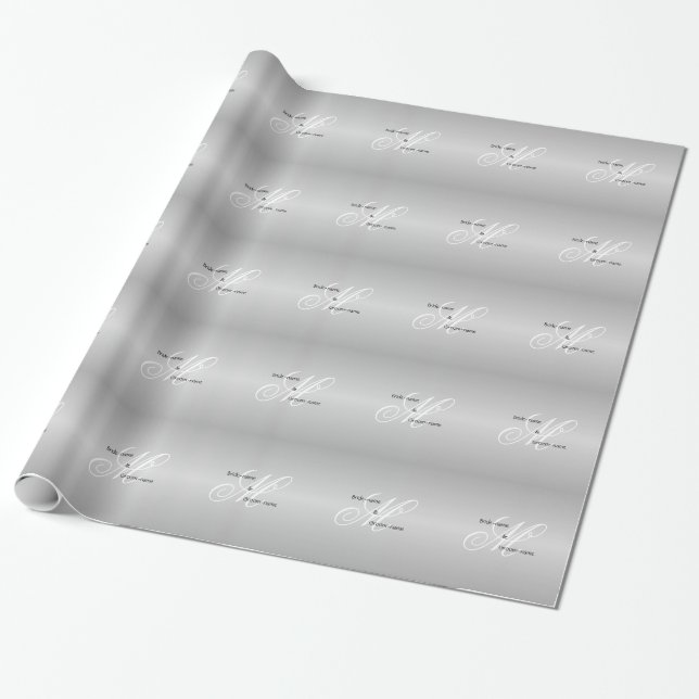 Personligt bröllp Monogram Grått Black and White Presentpapper (Utrullad)