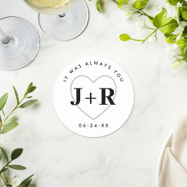 Personligt bröllp Monogram Initialer med hjärta Underlägg Papper Rund