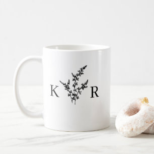 Personligt bröllp monogram Namn, etchad blomma Kaffemugg