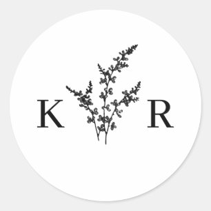 Personligt bröllp monogram Namn, etchad blomma Runt Klistermärke