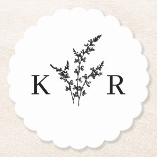 Personligt bröllp monogram Namn, etchad blomma Underlägg Papper
