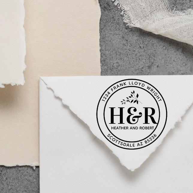 Personligt bröllp Monogram Returadress Round Självfärgande Stämpel (Skapare uppladdad)