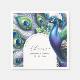 Personligt bröllp Napkins Peacock and Feathers Pappersservett