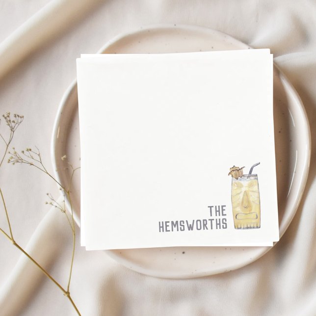 Personligt bröllp Napkins Piña Colada Cocktail Hou Pappersservett (Pina Colada Custom Drink Napkins)