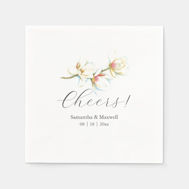 Personligt bröllp Napkins White Magnolia Flowers Pappersservett (Framsidan)