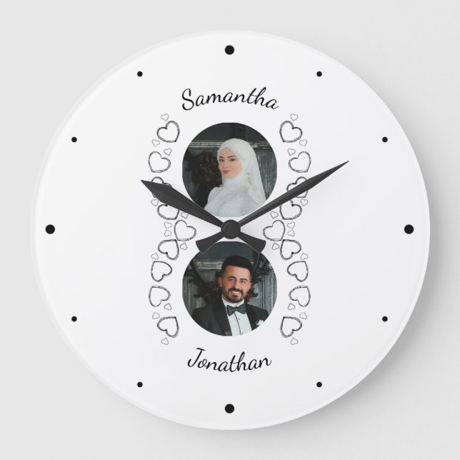 Personligt bröllp par fotoklocka med Namn Stor Klocka (Framsida)