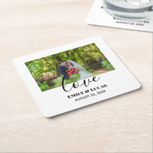 Personligt bröllp Photo Simple Elegant Calligraphy Underlägg Papper Kvadrat