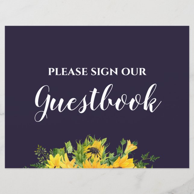 Personligt bröllp Signs Navy Blue Gult Sunblommor (Framsida)