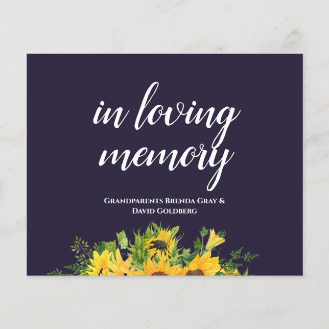 Personligt bröllp Signs Navy Blue Gult Sunblommor (Framsida)