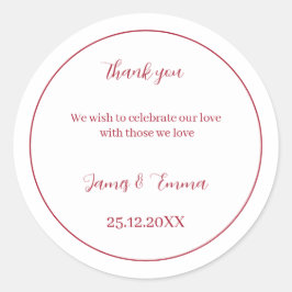 Personligt bröllp Simple Red Runt Klistermärke