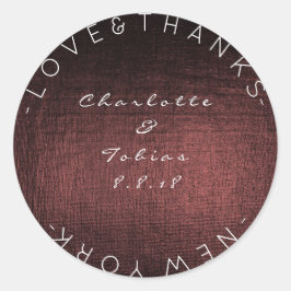 Personligt bröllp Tack Metallic Burgundy Maroon Runt Klistermärke