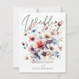 Personligt bröllp Watercolor Blommigt Bouquet Bröl Inbjudningar