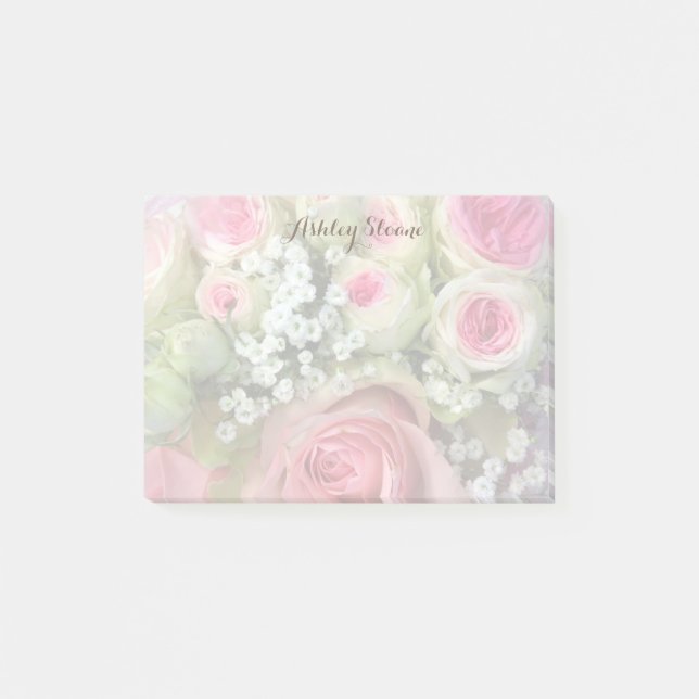 Personligt bukett med rosa rosor Post It Notes Post-it Block (Framsida)