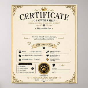 Personligt Cockapoo-ägarcertifikat – hundgåva Poster