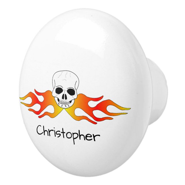 Personligt designad fantasykonstskalle och flammor knopp (Höger)