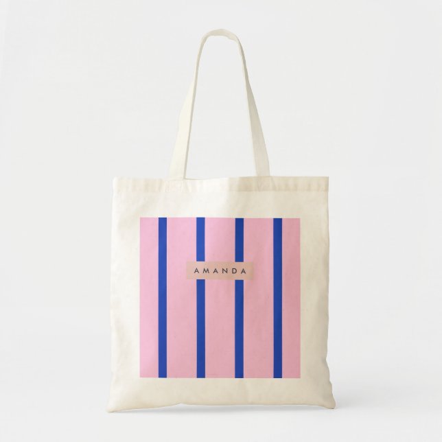 Personligt designad randig design i rosa och kungb tygkasse (Framsidan)