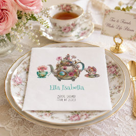 Personligt designad vintage blomkruka tekanna desi pappersservett
