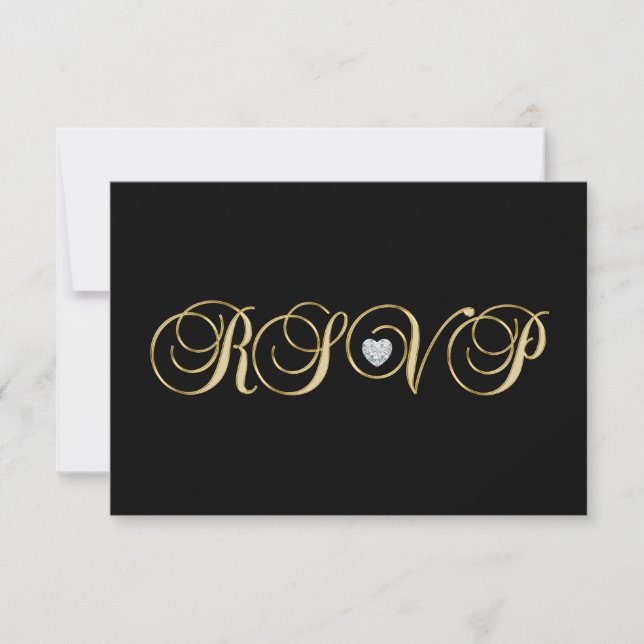 Personligt elegant svart guld RSVP bröllop OSA Kort (Framsida)