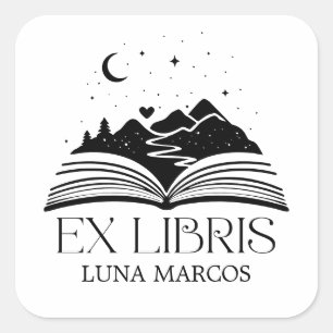 Personligt Ex Libris med en bok och stjärnor hjärt Fyrkantigt Klistermärke