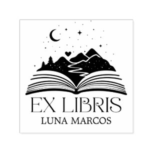 Personligt ex libris med en bok och stjärnor hjärt självfärgande stämpel