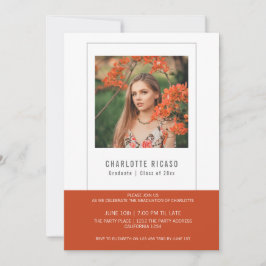 Personligt examensfoto med orange och vit design inbjudningar