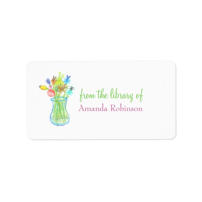 Personligt exlibris med blommotiv adressetikett (Framsidan)