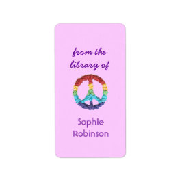 Personligt exlibris med fredstecken - rosa vertika adressetikett