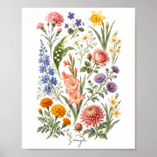 Personligt familjefödelsedagsblommstryck | Anpassa Poster