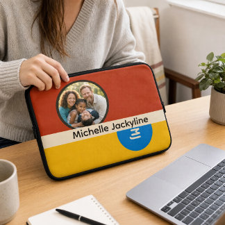 Personligt familjefoto namn monogram present laptop fodral