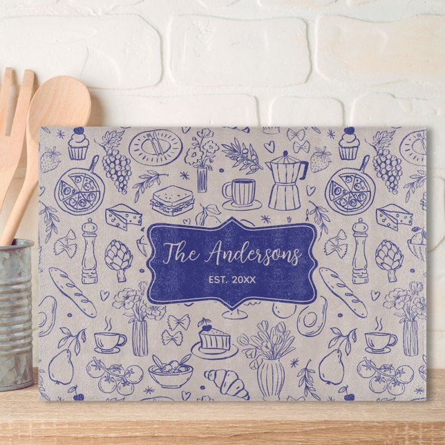 Personligt familjenamn Söt handritad mat (In situ)