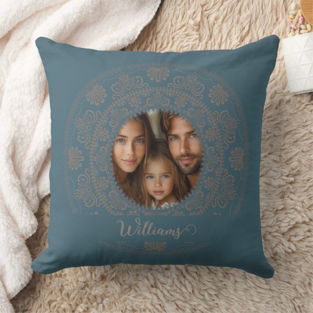 Personligt familjeporträtt Guld Rococo Mandala Kudde (Filt)