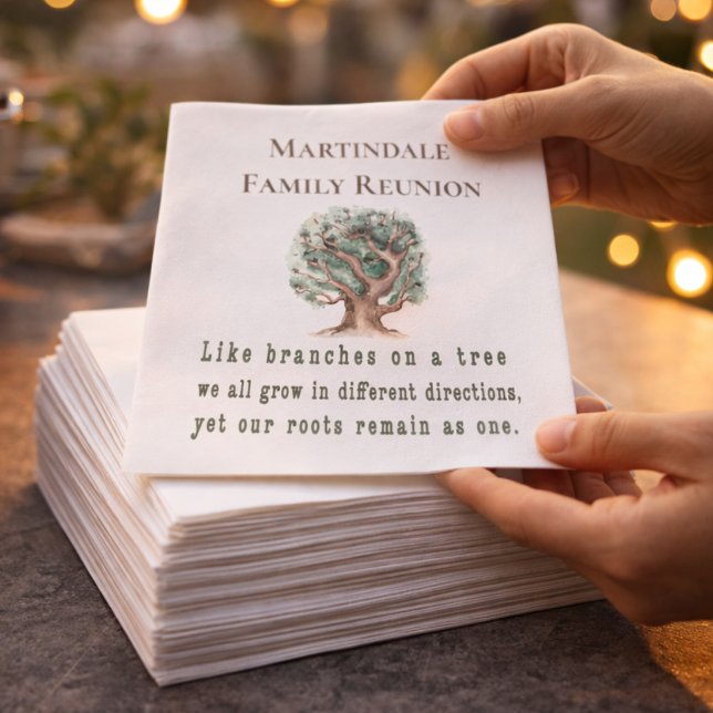 Personligt Familjeträff Återförening Pappersservett (Elegant family reunion napkins with sweet quote and custom family tree design for lasting memories!!)