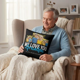 Personligt Farfar Foto Present Blå Text Design Kudde