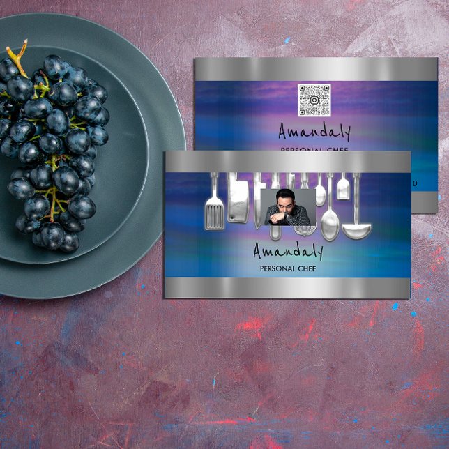 Personligt felkodsmatning - Restaurant Foto för QR Visitkort (QR Code Personal Chef Cooking Restaurant Photo Business Card)