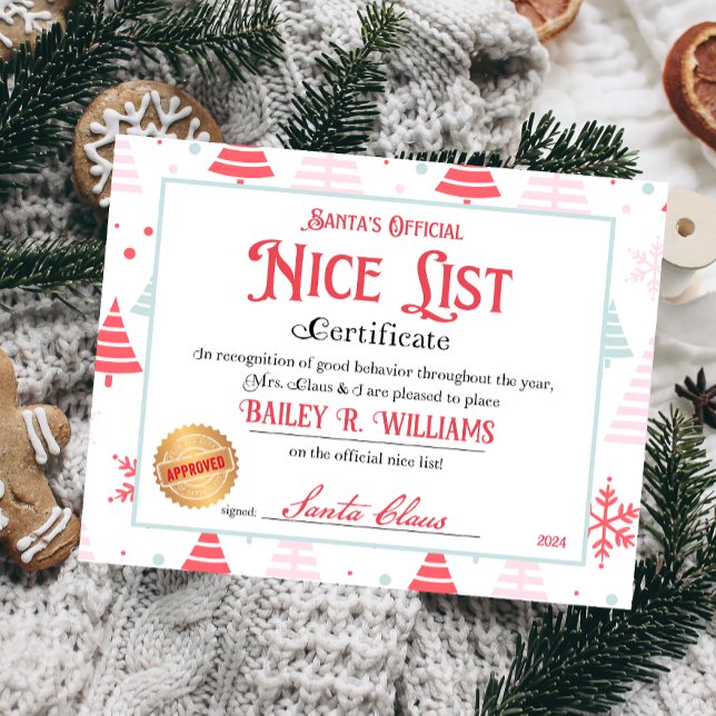 Personligt fint certifikat från tomte (Nice List Official Santa Claus Certificate )