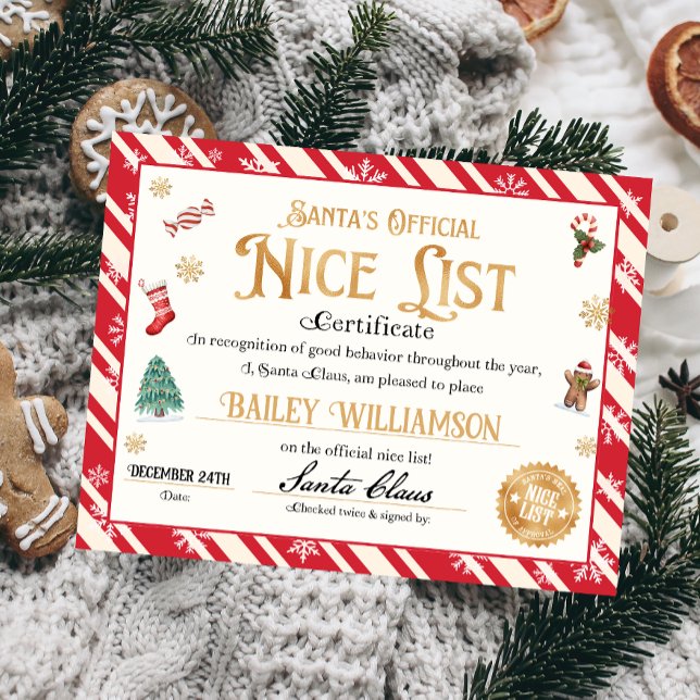 Personligt fint certifikat från tomte (Nice List Official Santa Claus Certificate )
