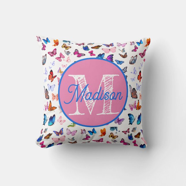 Personligt fjärilskudde med monogram kudde (Framsida)