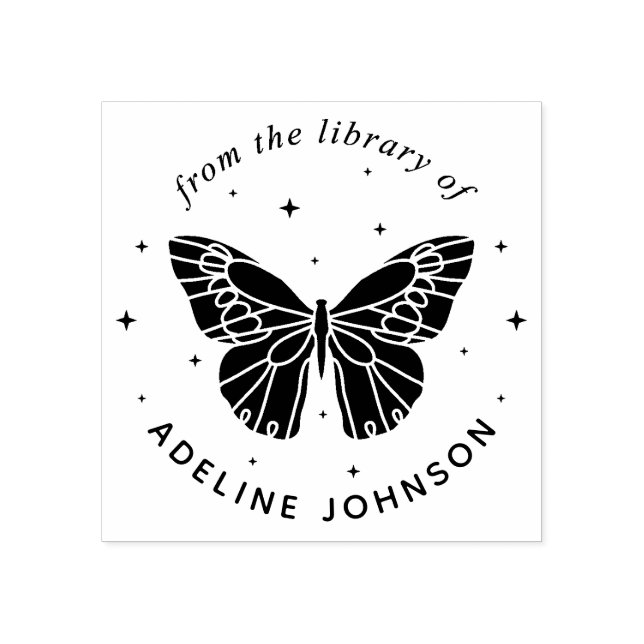 Personligt fjärilsliknande Ex Libris från bibliote Stämpel (Tryck)