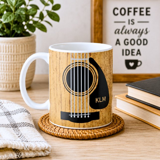 Personligt Förgyllt Trä Akustisk Gitarr Märke Kaffemugg (Skapare uppladdad)